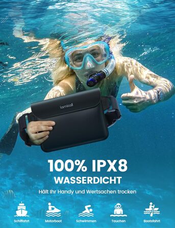 Водонепроникна сумка Lamicall [2 шт.] - водонепроникний поясний мішок з регульованим ремінцем, IPX8, для водного спорту, плавання, пляжу, катання на човнах - чорний