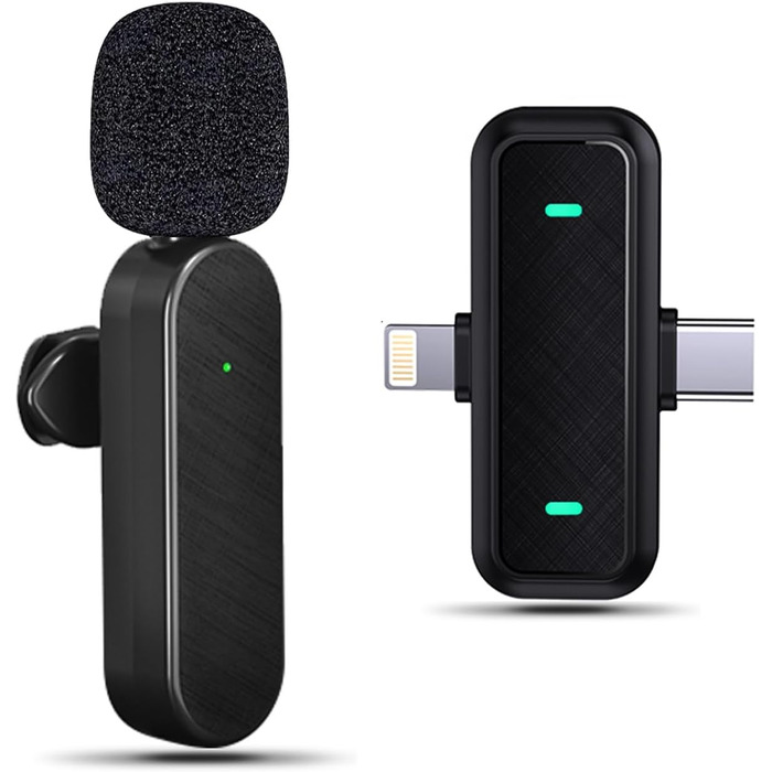 Беспроводной петличный микрофон Bayanbulu для iPhone, iPad, Android, TikTok, YouTube, Vlog. Шумоподавлення, Plug-and-Play, 2 шт. (Black-H16-1pc)