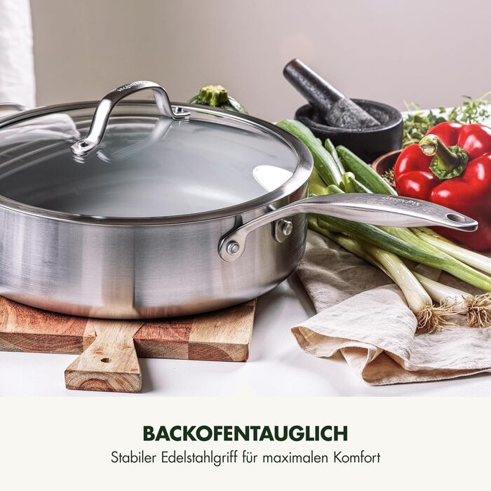 GreenPan Venice Pro сковорода з нержавіючої сталі 24 см/3,4 л з ручкою та кришкою, антипригарне покриття, без PFAS, тришарова, для індукційних плит, можна мити в посудомийній машині, можна використовувати в духовці, срібна