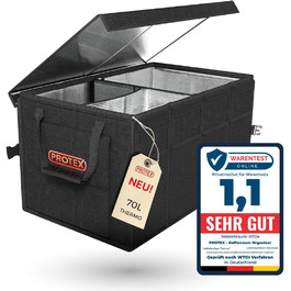 PROTEX Trunk Organizer [2024 Test Winner] 70 L Cooler Bag - Foldable Trunk Bag with Lid - XXL Trunk Box with Heat & Cold Insulation - Practical & Waterproof (grey) (70l Black)