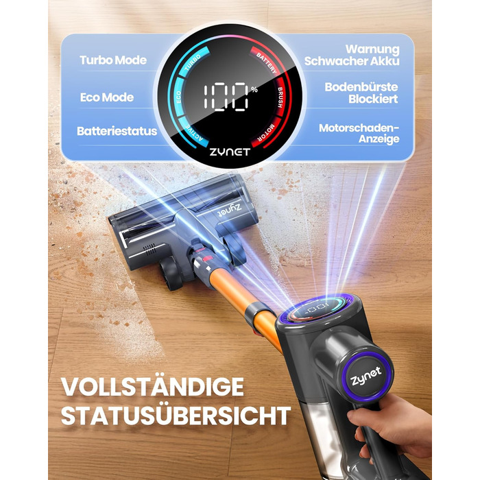 Бездротовий акумуляторний пилосос DP2 з подвійним акумулятором, 45KPa, 60 хвилин роботи, 500W, LED-дисплей, телескопічна труба, вертикальне зберігання, світло GreenEye, ідеальний для шерсті тварин/килимів/твердих підлог, золотий