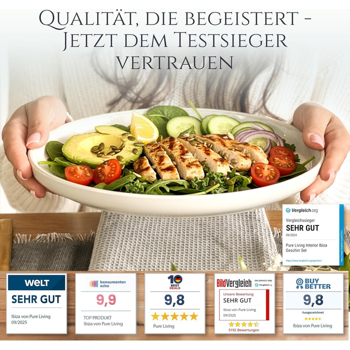 Набір посуду Steingut Ibiza 48 предметів на 12 осіб (бежевий) - Pure Living