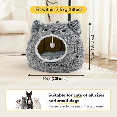 Кішка-будиночок CATISM: зручний лежак для котів, плащовий, миючий, білий (XL, 50x50x45 см)