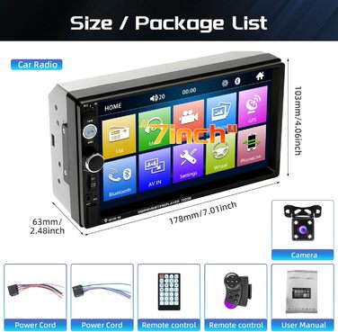 Podofo 2DIN автомагнітола з Bluetooth, 7
