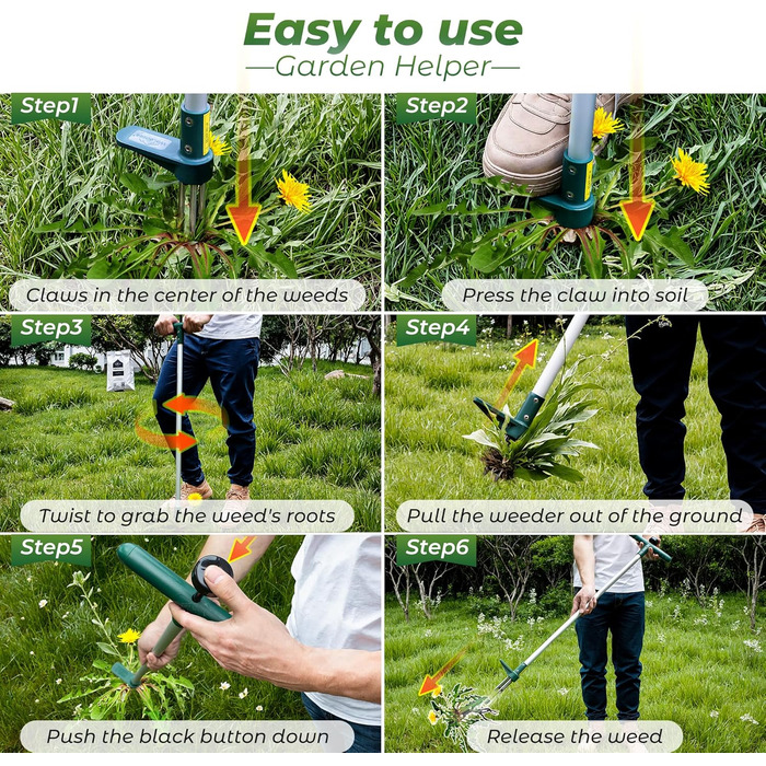 Walensee Weed Puller, Weed Remover, Length 100cm, with THREE jaws for efficient weed removal, claws and pedals made of thickened and hardened stainless steel, gardening tool