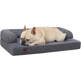 Ортопедичне ліжко для собак KSIIA, великі породи, кошик для собак, знімний та пральний чохол, водонепроникне ліжко для собак з бортиком, неслизьке дно, темно-сірий, 88x55x15 см