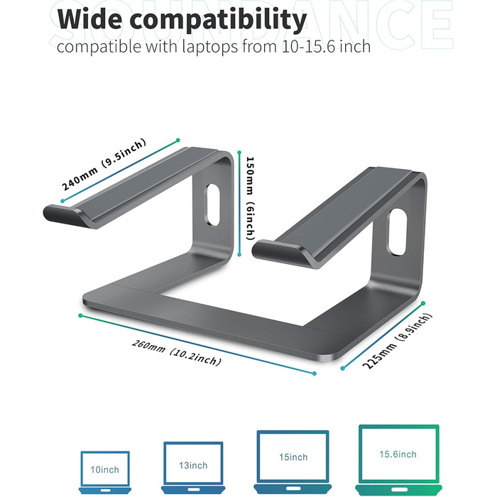 Підставка для ноутбука Soundance, алюміній, ергономічна, для моніторів 10-15.6 дюймів, сіра