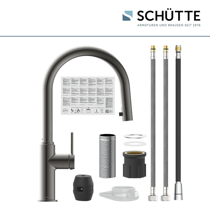 Кухонний змішувач SCHÜTTE 79562 Blackpool з висувною лійкою, 360° поворот, однорідний змішувач, для мийки, графітовий колір