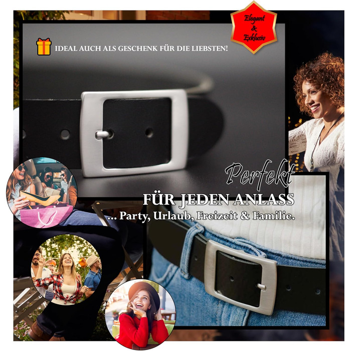 Жіночий шкіряний ремінь Friedrich Hoffmann чорний, ширина 4 см, Made in Germany - 100 см