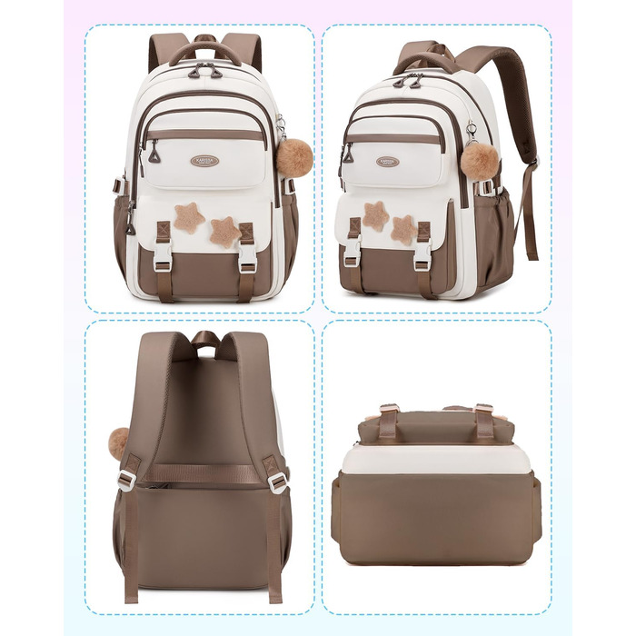 Дитячий рюкзак для дівчаток Kinderrucksack, 18L, 2-7 клас, легкий, з дихаючою спинкою та м'якими лямками, для школи, підлітки 7+ років, колір кавовий