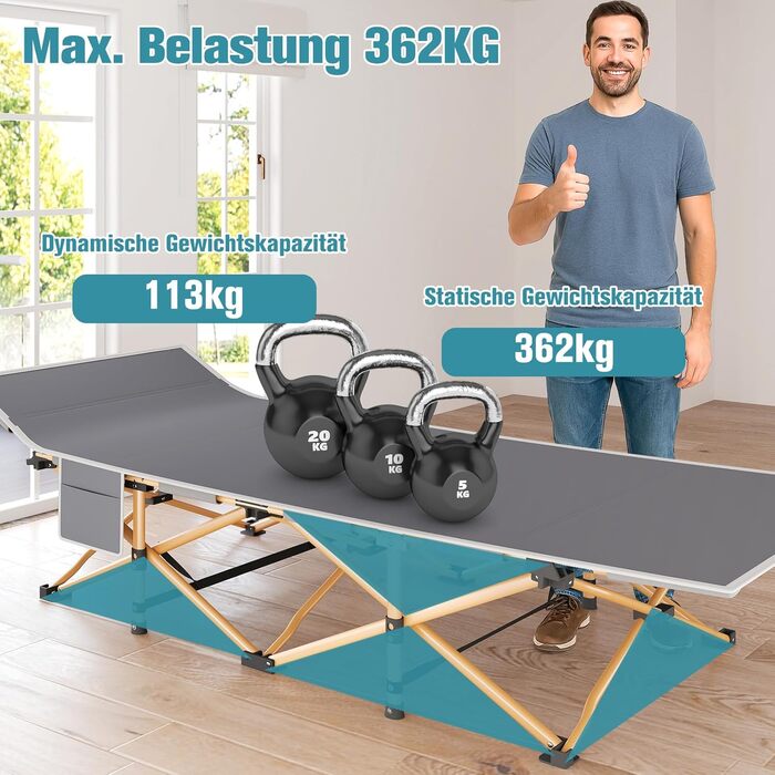 Розкладне ліжко для кемпінгу Newfulam XXL/XL з матрацом, до 400 кг, для дому та відпочинку на природі