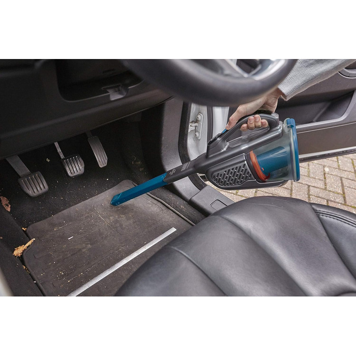 Акумуляторний пилосос ручний BLACK+DECKER BHHV315J Lithium Dustbuster Titanium/Blue 12V, 20AW, з циклонною технологією та насадкою для щілин, безмішковий, з док-станцією