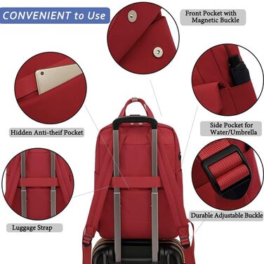 Рюкзак FUXINGYAO для жінок з відділенням для ноутбука 15.6 дюймів, антикрадійний, 23L (Червоний)