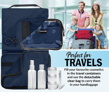 Чоловіча дорожня косметичка TRAVANDO з петлею, прозора, велика, для подорожей, вміщує рідини, морського кольору