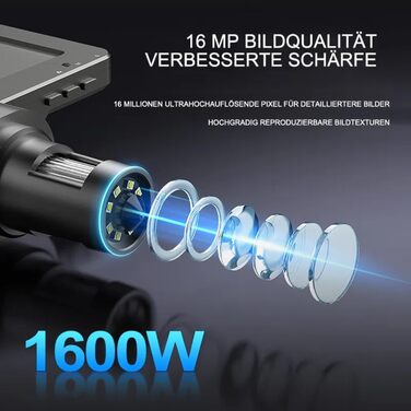 Цифровий мікроскоп WADEO USB HD з зумом 50x-1600x, портативна інспекційна камера з 8 LED, сумісний з iOS, Android та планшетами (7 дюймів)