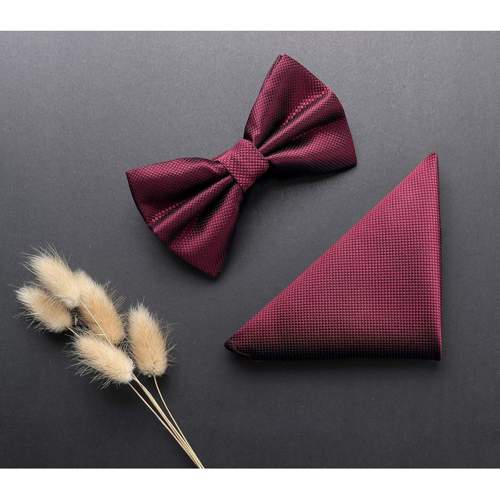 Метелик HISDERN для чоловіків з кишеньковим хустинкою, однотонний, регульований, для смокінгу, весілля, вечірки, колір бордовий