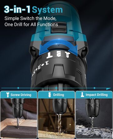 Акумуляторний шуруповерт MHPRO 21V з 2 акумуляторами 2.0Ah, 42Nm, 25+3 ступені крутного моменту, LED, 10мм патрон, 14-ти частинний набір для дому та саду