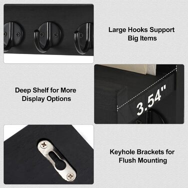 Lwenki Wall Key Holder, Decorative Key and Mail Holder with Shelf has large key hooks for bags, coats – PaulowniaWood Key Hanger with Mounting Accessories (9.7