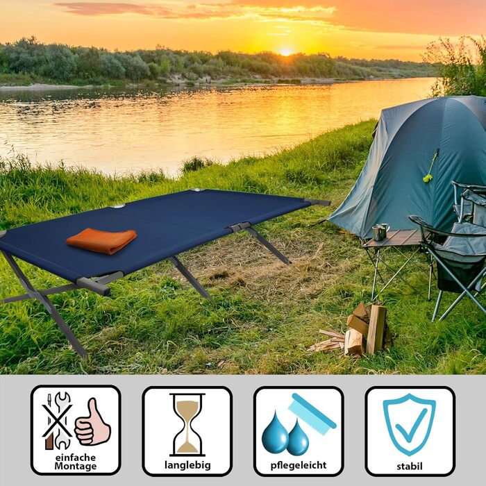 Розкладне ліжко BB Sport XXL для кемпінгу: сталеве каркас, 210x72x45 см, до 200 кг, зручне, з сумкою, блакитне