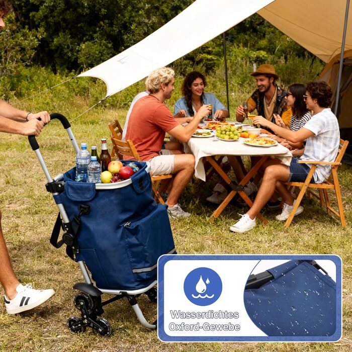 Тролей для покупок Sekey XXL з підйомником для сходів, 3-колісний вагончик для кемпінгу та покупок, регульована ручка, алюміній 3-в-1, з відділенням для їжі та напоїв (Блакитний)