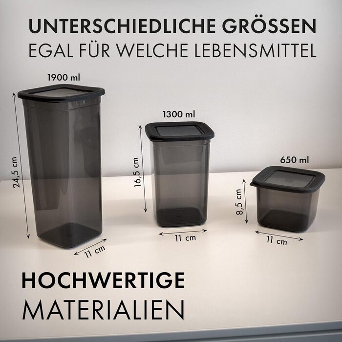Герметичні контейнери для зберігання з кришкою [набір 12 шт] – Складні та економні контейнери для кухні – Ідеально підходять для борошна, макаронів, мюслі та іншого – Набір контейнерів для продуктів у антрацитовому кольорі