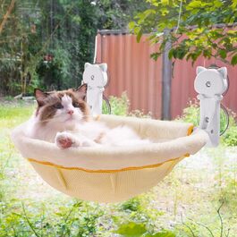 Window perch for cats, foldable & stable cat beds - Breathable cat window hammock for monitoring, sunbathing and climbing - holds up to 18kg maximum (faux fur rabbit, cream)