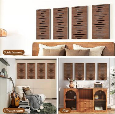 Акустичні панелі JBER для звукоізоляції стін, самоклеючі шумопоглинаючі плити з імітацією темного горіха (еліптичний візерунок), 60×30×4.5 см, 4 шт — для студії та дому