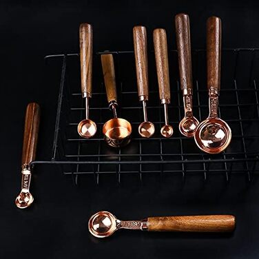 Wooden-handled measuring spoon, copper-coated, measuring cup, kitchen utensils, mixing scale, measuring spoon set