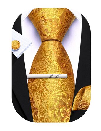 Комплект краватки Barry.Wang з хустинкою та запонками, золотистий - для весілля та урочистих подій