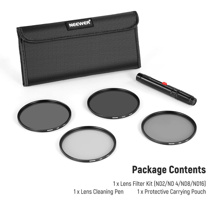 Набір фільтрів ND Neewer 77mm: ND2, ND4, ND8, ND16 для Canon, Nikon, Sony, Panasonic DSLR