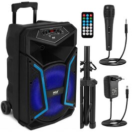 Портативна Bluetooth колонка Pyle 1680 Вт з мікрофоном, колесами та LED-підсвіткою для караоке та вечірок