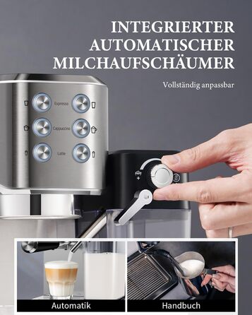 Професійна кавомашина SHARDOR для еспресо, капучино та лате макіато, 1350W, 20 Bar, нержавіюча сталь