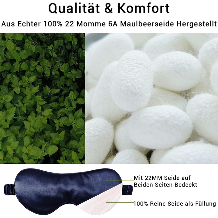 Сліпиця для сну з 100% натурального шовку 22 Momme (морська синя), комфортна та ефективна