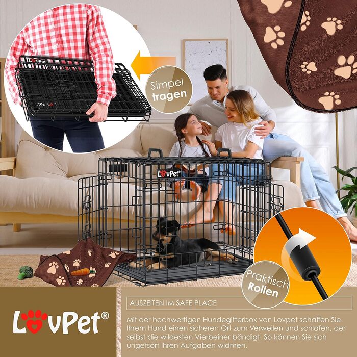 Складана переносна клітка для собак з підкладкою з флісу та мискою. Переноска для собак з 2 дверцятами, 92,5 x 57,5 x 64 см, чорна