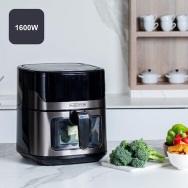 Фритюрниця повітряна BLACK+DECKER BXAF6500E, 1600W, 6.5л, 1300г картоплі фрі, 8 програм, регулювання температури 80-220°C