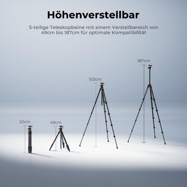 Штатив для камери та смартфона K&F Concept A305A1, 187 см, трипод з регулюванням висоти, алюміній