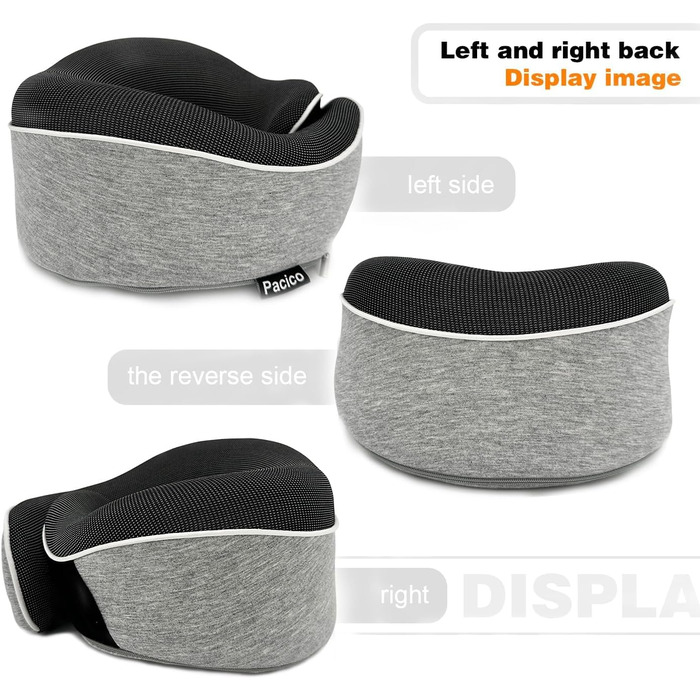 Подушка для шиї, подорожі: Memory Foam, для авто, поїздів, літаків. Комплект з маскою для очей та навушниками (світло-сіра)