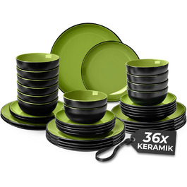 MIAMIO Набір посуду на 12 осіб / 36 предметів, керамічний сервіз, тарілки та миски - безпечний для миття в посудомийній машині та використання в мікрохвильовій печі - Колекція Le Papillon