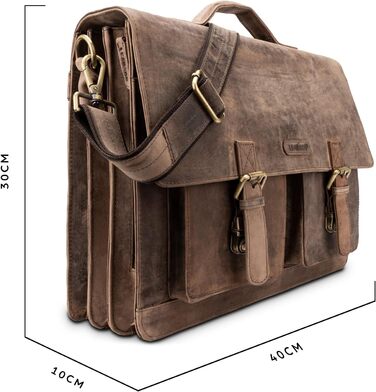 Сумка для ноутбука LEABAGS шкіряна чоловіча Vintage Graubraun до 15 дюймів з ременем через плече