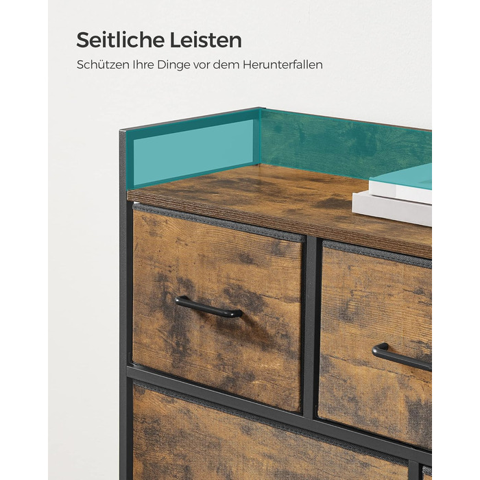 SONGMICS Chest of Drawers, Cabinet, 7 Fabric Drawers with Handles, Metal Frame, Industrial Design, Vintage Brown-Ink Black LTS137B01