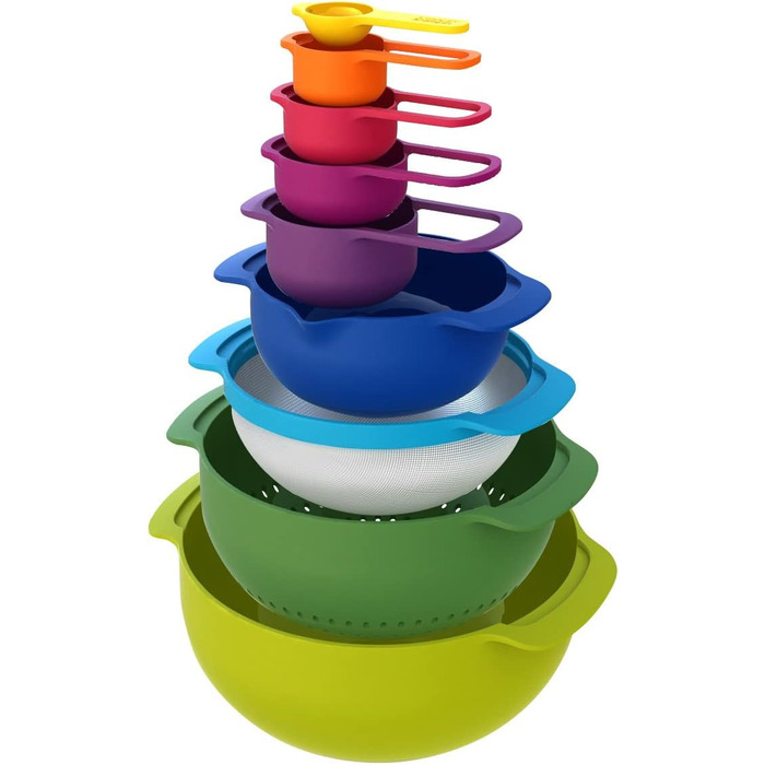 Joseph Joseph Nest 9 Plus – набір для приготування їжі з пластику, 9 предметів, різнокольоровий (сито, миски, мірні ложки)