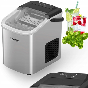 Льодогенератор Lovio сріблястий, 112 Вт, 10 кг/24 год, регулювання розміру льоду