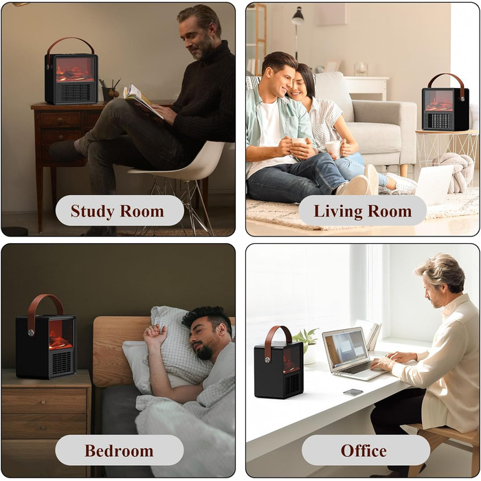 Електричний обігрівач Minthouz 1200W/800W з ефектом полум'я, термостатом та захистом від перегріву для дому та офісу