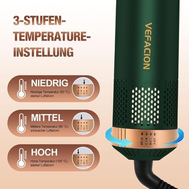 Мультистайлер для волосся 5-в-1 Air Styler 1000W: фен-щітка, автоматичний локон, вирівнювач та об'ємний стайлер, зелений