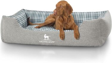 Knuffelwuff Dog Bed Dreamline from Velour XXL 120 x 85cm - Removable Cover - Easy to Clean - for Large, Medium and Small Dogs (Grey/Green, L 105 x W 75 x H 25 cm)