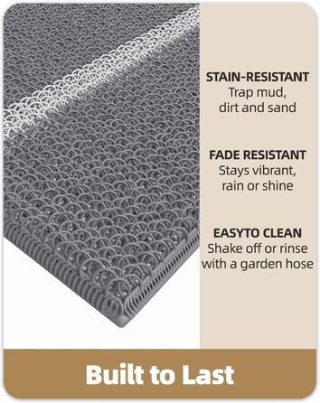 Килимок для дому та вулиці 43.5 x 75 см, сірий. Не слизький, стійкий до погодних умов, легко миється. Підходить для входу, собак, саду.