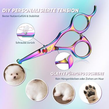 Професійна ножиця для грумінгу собак Chunker, для середніх та великих порід, з нержавіючої сталі 440C, кольорова (Rainbow-small)