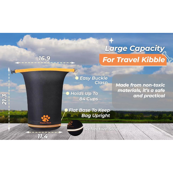 Контейнер для корму для собак, 11.8 кг, 20 л, чорний. Складаний, витримує воду, для подорожей, кемпінгу та дому