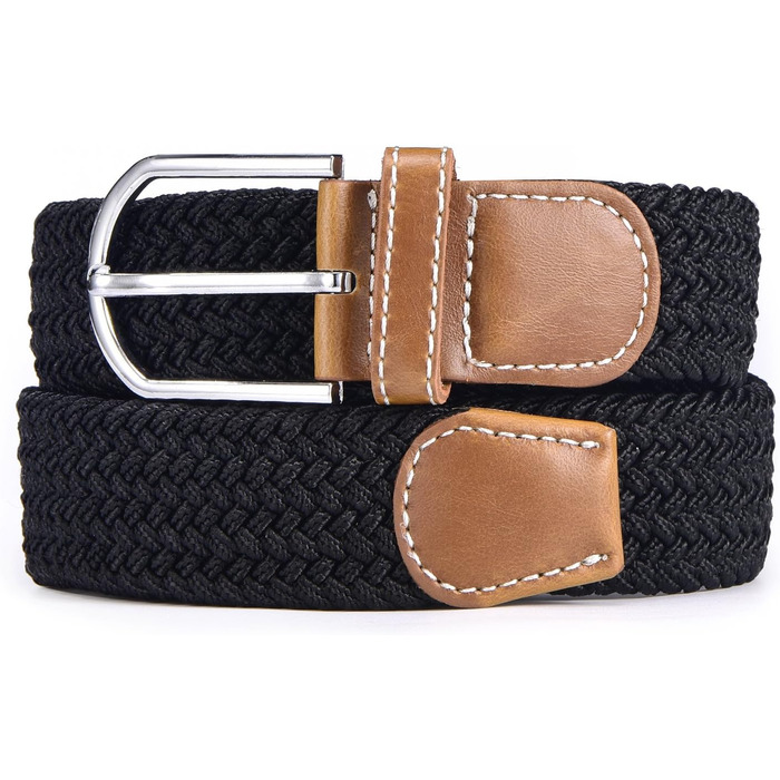 Плетіний еластичний ремінь DonDon для жінок та чоловіків, чорний, 100-120 см