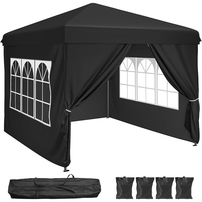 YITAHOME Outdoor Pop-Up Gazebo with Sides, Folding Gazebo, Waterproof Folding Garden Gazebo for All Seasons, Camping Gazebo, Anti-UV with Free Adjustable Height for Parties, Markets (Black, 2.5 x 2.5 m)